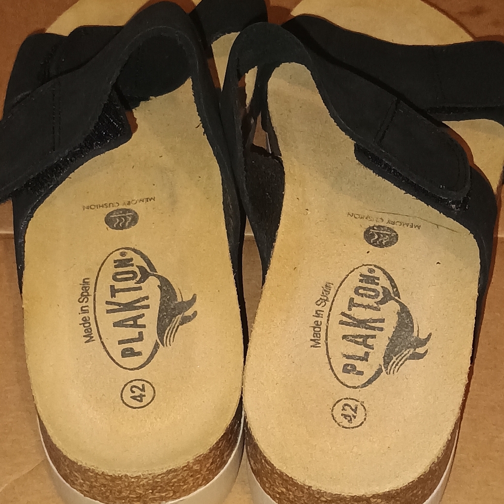 Plakton Women’s Sandals Size 11 Black Cork Footbed Adjustable Memory Cushion‎ - Picture 4 of 10